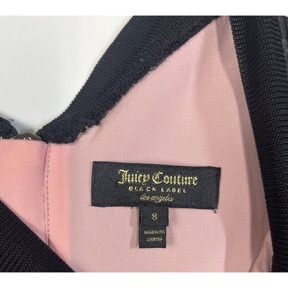 Juicy Couture Size 8 Black Floral Lace Dress Short Sleeve Back Zipper Pink Lined - Picture 4 of 7